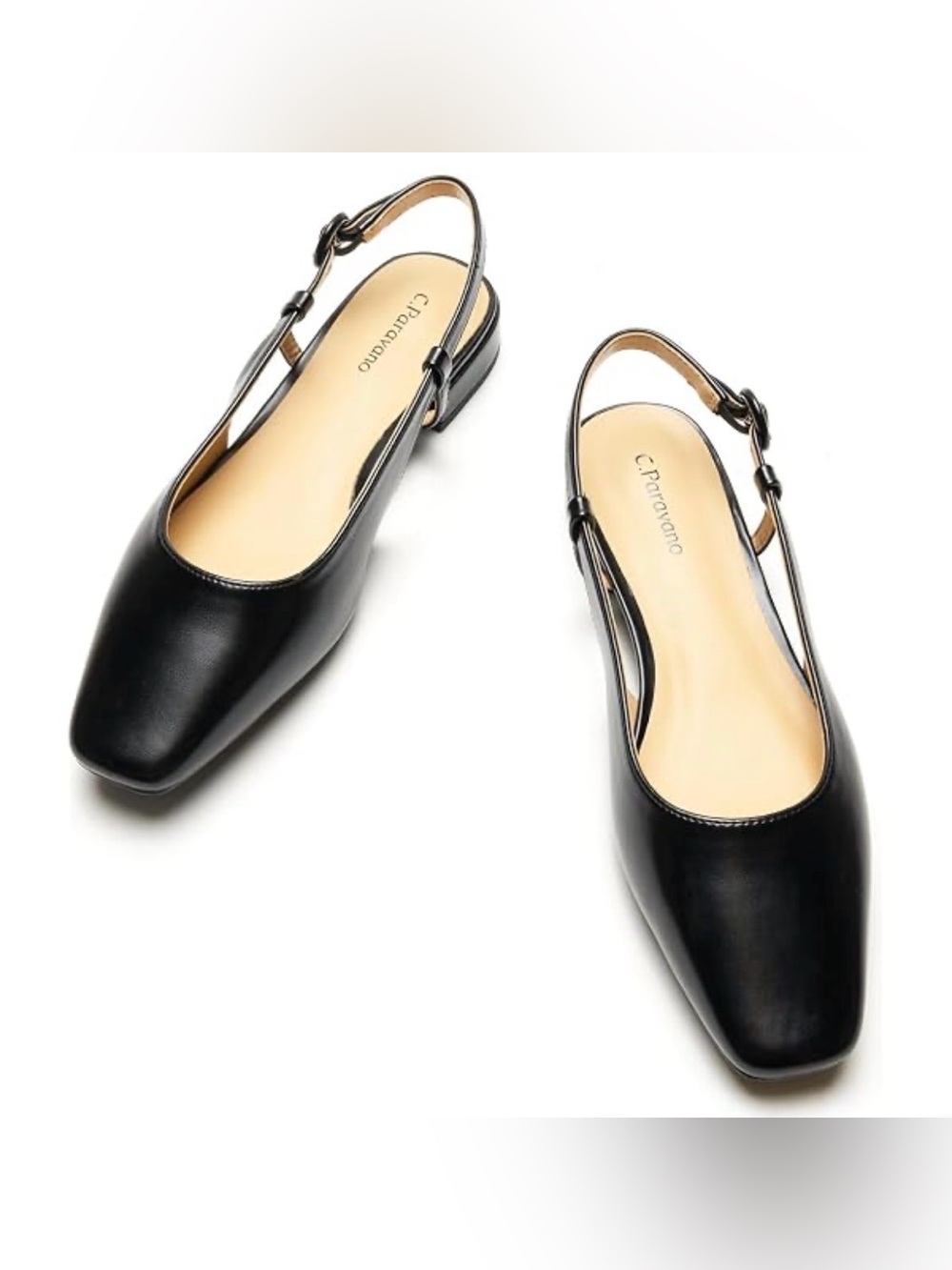 NEW Square Toe Block Heel Slingback Sandals Alyssa Freya Black Sz 42 US 11.5